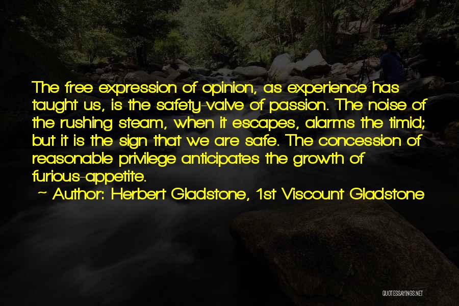 Herbert Gladstone, 1st Viscount Gladstone Quotes: The Free Expression Of Opinion, As Experience Has Taught Us, Is The Safety-valve Of Passion. The Noise Of The Rushing