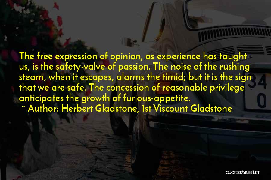 Herbert Gladstone, 1st Viscount Gladstone Quotes: The Free Expression Of Opinion, As Experience Has Taught Us, Is The Safety-valve Of Passion. The Noise Of The Rushing