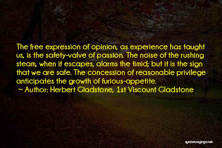 Herbert Gladstone, 1st Viscount Gladstone Quotes: The Free Expression Of Opinion, As Experience Has Taught Us, Is The Safety-valve Of Passion. The Noise Of The Rushing