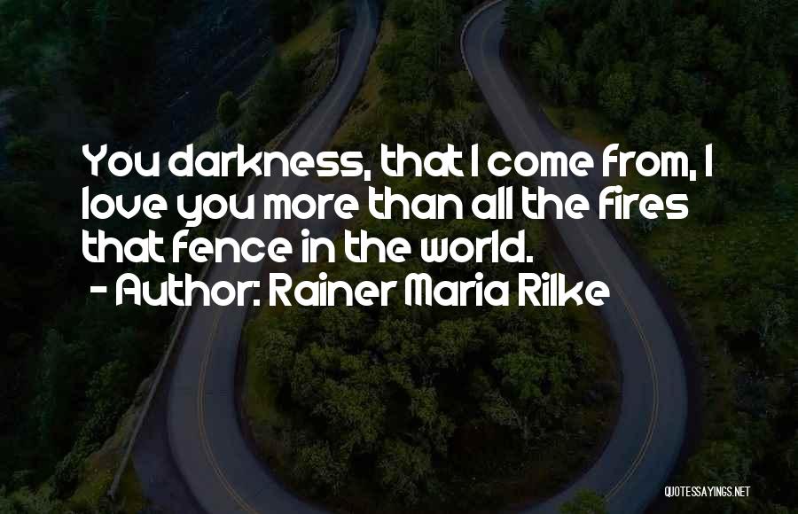 Rainer Maria Rilke Quotes: You Darkness, That I Come From, I Love You More Than All The Fires That Fence In The World.