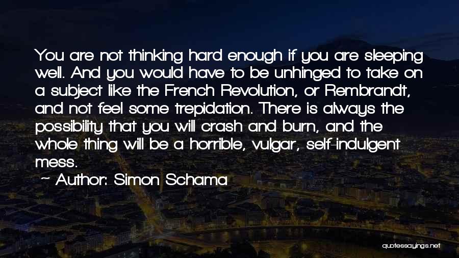 Simon Schama Quotes: You Are Not Thinking Hard Enough If You Are Sleeping Well. And You Would Have To Be Unhinged To Take
