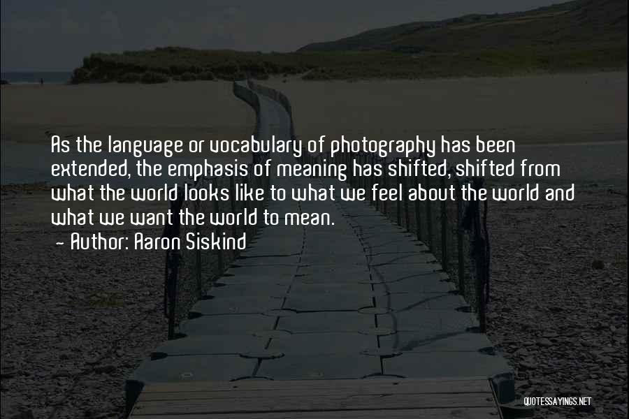 Aaron Siskind Quotes: As The Language Or Vocabulary Of Photography Has Been Extended, The Emphasis Of Meaning Has Shifted, Shifted From What The