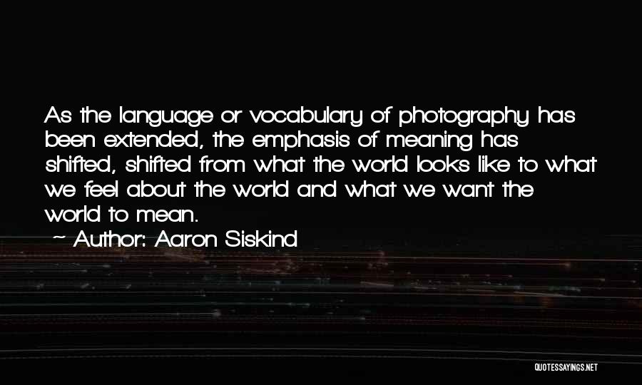 Aaron Siskind Quotes: As The Language Or Vocabulary Of Photography Has Been Extended, The Emphasis Of Meaning Has Shifted, Shifted From What The