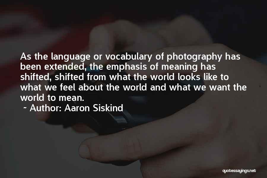 Aaron Siskind Quotes: As The Language Or Vocabulary Of Photography Has Been Extended, The Emphasis Of Meaning Has Shifted, Shifted From What The