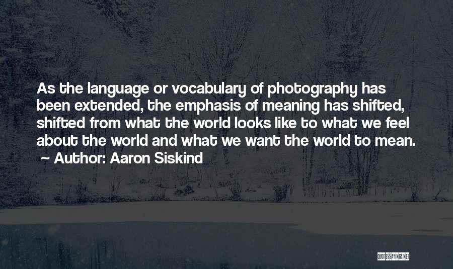 Aaron Siskind Quotes: As The Language Or Vocabulary Of Photography Has Been Extended, The Emphasis Of Meaning Has Shifted, Shifted From What The