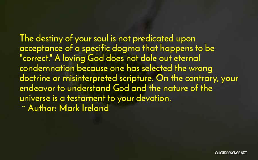 Mark Ireland Quotes: The Destiny Of Your Soul Is Not Predicated Upon Acceptance Of A Specific Dogma That Happens To Be Correct. A