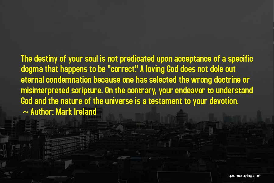 Mark Ireland Quotes: The Destiny Of Your Soul Is Not Predicated Upon Acceptance Of A Specific Dogma That Happens To Be Correct. A