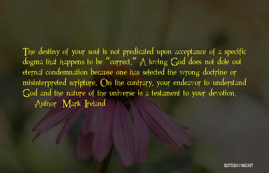 Mark Ireland Quotes: The Destiny Of Your Soul Is Not Predicated Upon Acceptance Of A Specific Dogma That Happens To Be Correct. A