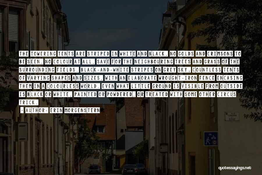 Erin Morgenstern Quotes: The Towering Tents Are Striped In White And Black, No Golds And Crimsons To Be Seen. No Colour At All,