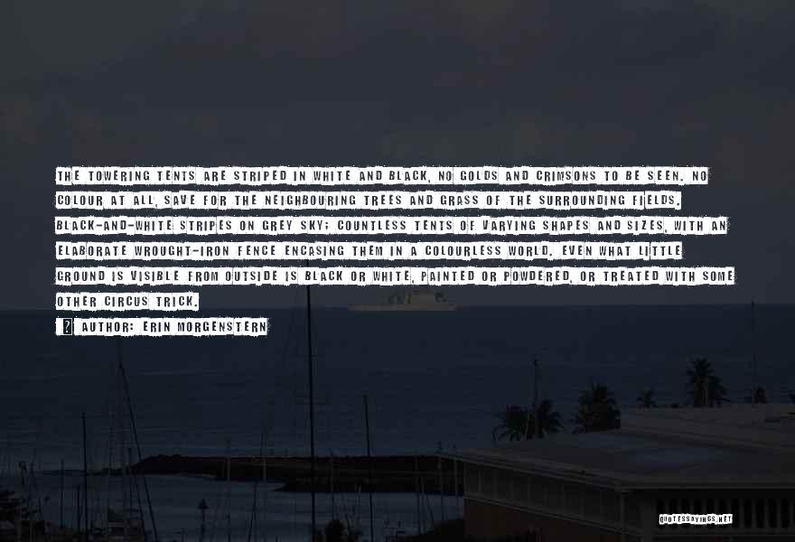 Erin Morgenstern Quotes: The Towering Tents Are Striped In White And Black, No Golds And Crimsons To Be Seen. No Colour At All,