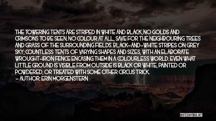 Erin Morgenstern Quotes: The Towering Tents Are Striped In White And Black, No Golds And Crimsons To Be Seen. No Colour At All,