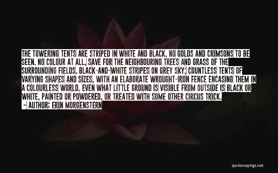 Erin Morgenstern Quotes: The Towering Tents Are Striped In White And Black, No Golds And Crimsons To Be Seen. No Colour At All,