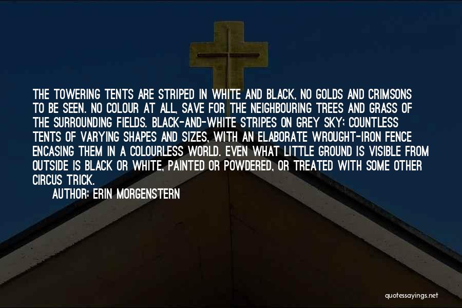 Erin Morgenstern Quotes: The Towering Tents Are Striped In White And Black, No Golds And Crimsons To Be Seen. No Colour At All,