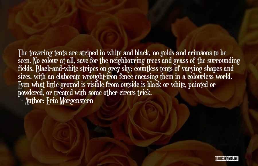 Erin Morgenstern Quotes: The Towering Tents Are Striped In White And Black, No Golds And Crimsons To Be Seen. No Colour At All,