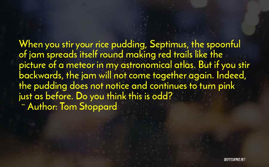 Tom Stoppard Quotes: When You Stir Your Rice Pudding, Septimus, The Spoonful Of Jam Spreads Itself Round Making Red Trails Like The Picture