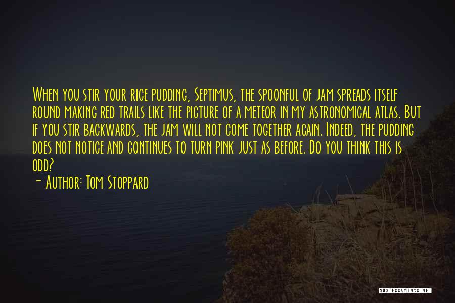Tom Stoppard Quotes: When You Stir Your Rice Pudding, Septimus, The Spoonful Of Jam Spreads Itself Round Making Red Trails Like The Picture
