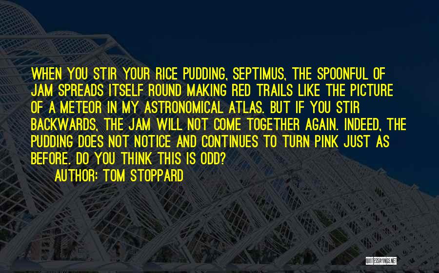 Tom Stoppard Quotes: When You Stir Your Rice Pudding, Septimus, The Spoonful Of Jam Spreads Itself Round Making Red Trails Like The Picture