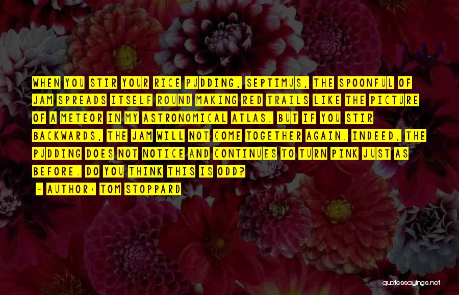 Tom Stoppard Quotes: When You Stir Your Rice Pudding, Septimus, The Spoonful Of Jam Spreads Itself Round Making Red Trails Like The Picture