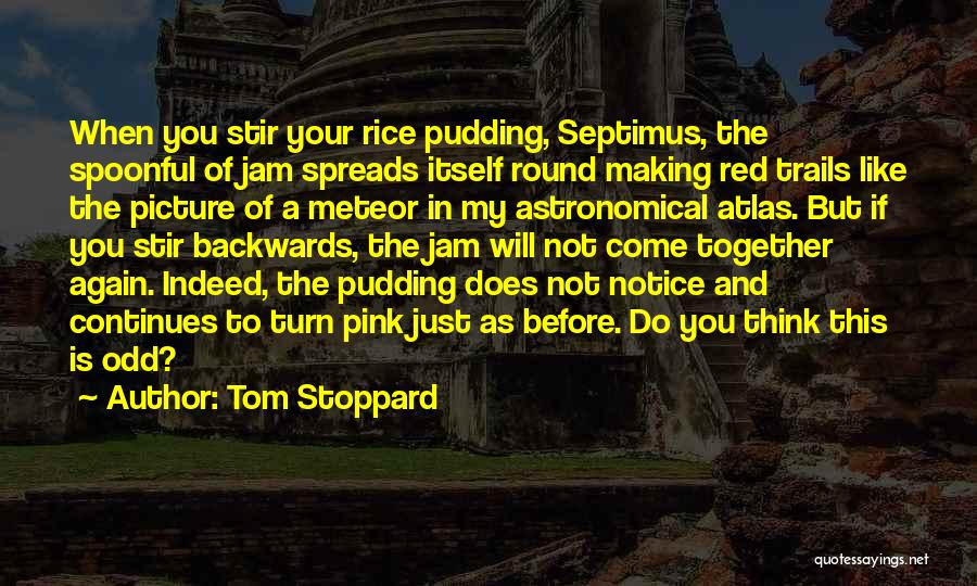 Tom Stoppard Quotes: When You Stir Your Rice Pudding, Septimus, The Spoonful Of Jam Spreads Itself Round Making Red Trails Like The Picture