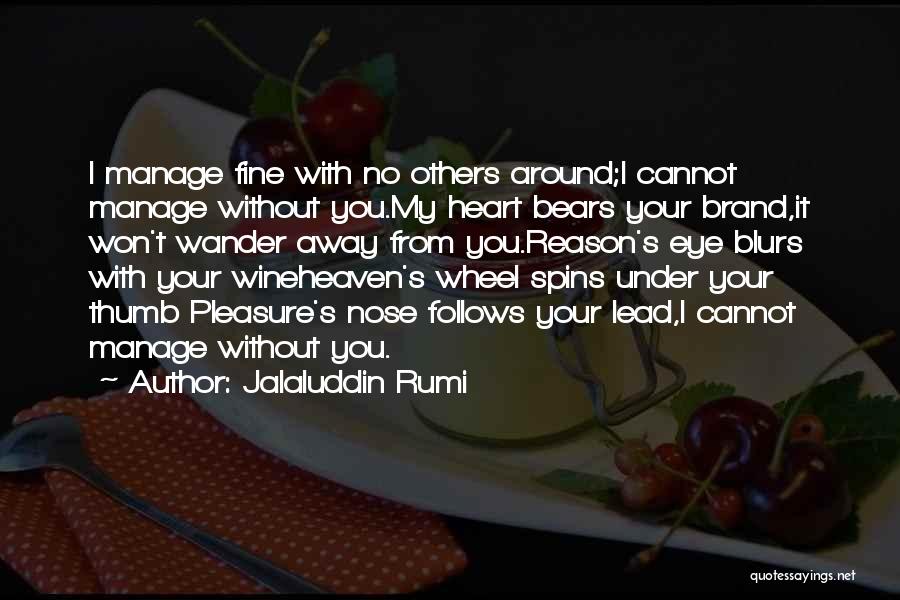 Jalaluddin Rumi Quotes: I Manage Fine With No Others Around;i Cannot Manage Without You.my Heart Bears Your Brand,it Won't Wander Away From You.reason's