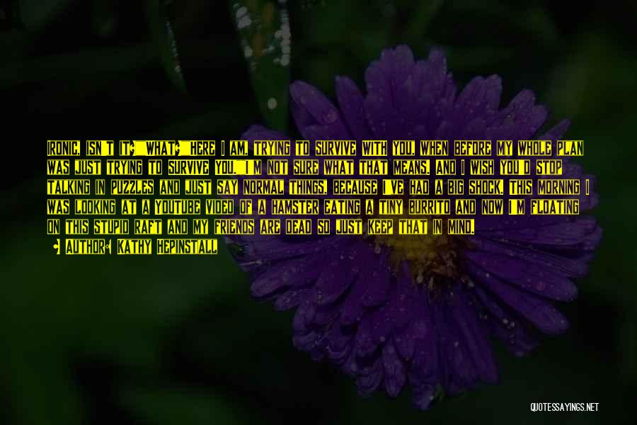 Kathy Hepinstall Quotes: Ironic, Isn't It?what?here I Am, Trying To Survive With You, When Before My Whole Plan Was Just Trying To Survive