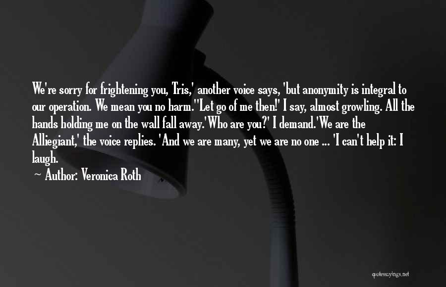 Veronica Roth Quotes: We're Sorry For Frightening You, Tris,' Another Voice Says, 'but Anonymity Is Integral To Our Operation. We Mean You No