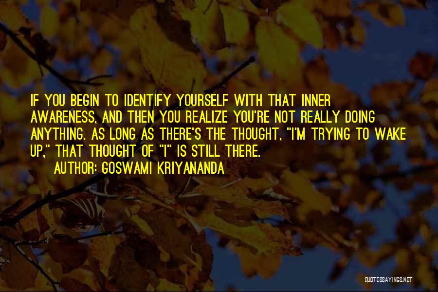 Goswami Kriyananda Quotes: If You Begin To Identify Yourself With That Inner Awareness, And Then You Realize You're Not Really Doing Anything. As