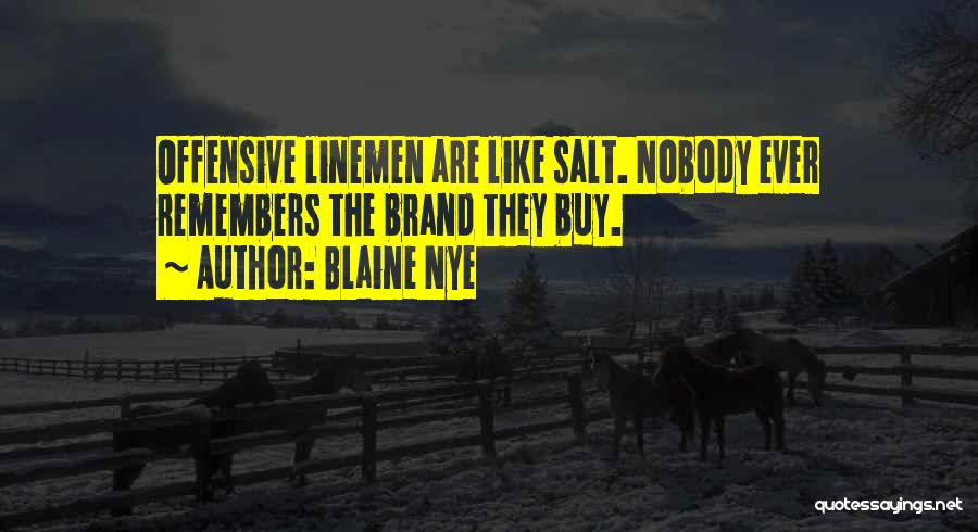 Blaine Nye Quotes: Offensive Linemen Are Like Salt. Nobody Ever Remembers The Brand They Buy.