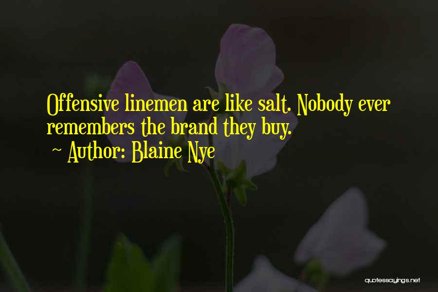 Blaine Nye Quotes: Offensive Linemen Are Like Salt. Nobody Ever Remembers The Brand They Buy.