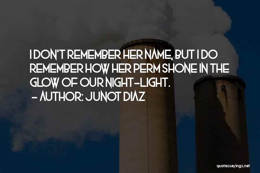 Junot Diaz Quotes: I Don't Remember Her Name, But I Do Remember How Her Perm Shone In The Glow Of Our Night-light.