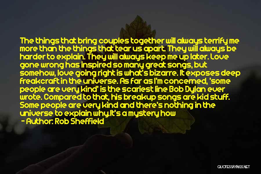 Rob Sheffield Quotes: The Things That Bring Couples Together Will Always Terrify Me More Than The Things That Tear Us Apart. They Will