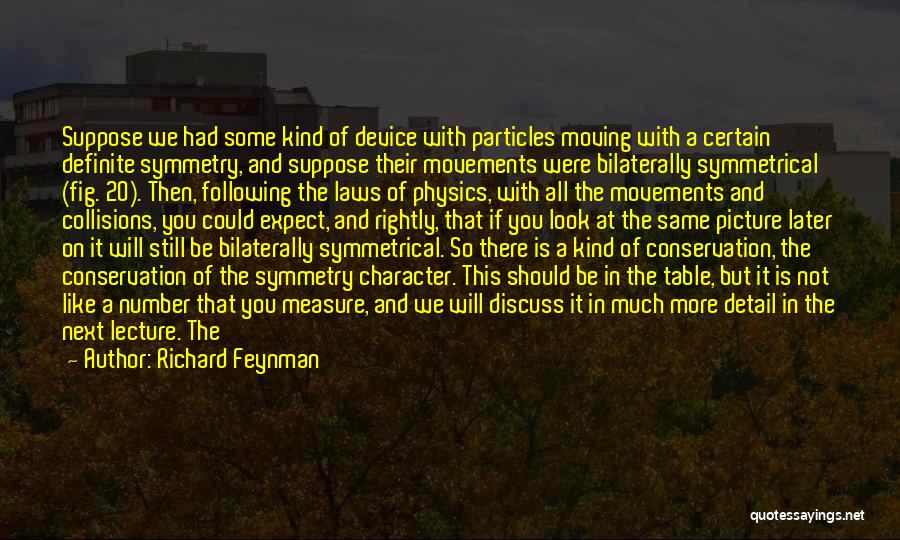 Richard Feynman Quotes: Suppose We Had Some Kind Of Device With Particles Moving With A Certain Definite Symmetry, And Suppose Their Movements Were