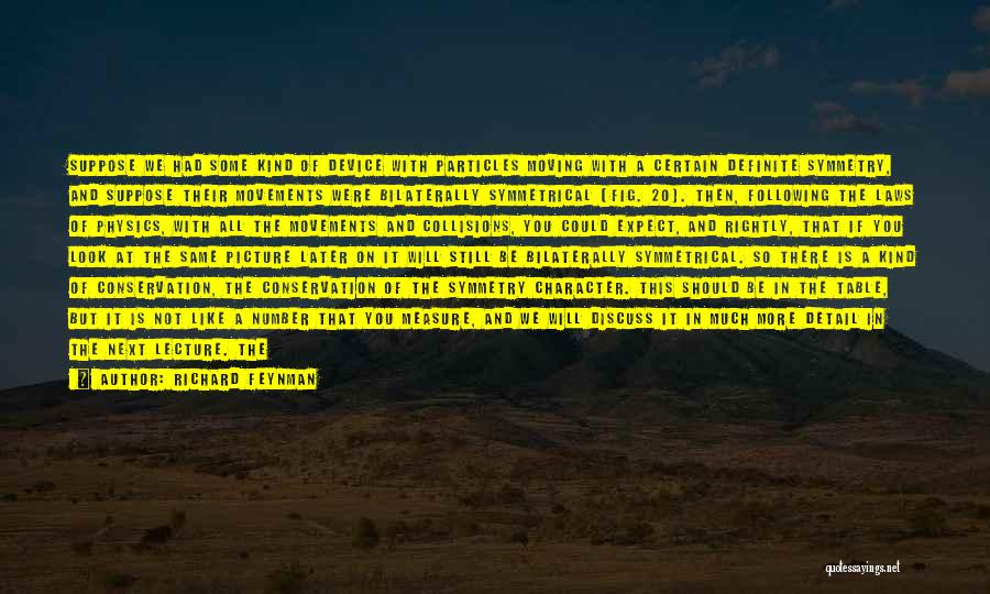 Richard Feynman Quotes: Suppose We Had Some Kind Of Device With Particles Moving With A Certain Definite Symmetry, And Suppose Their Movements Were