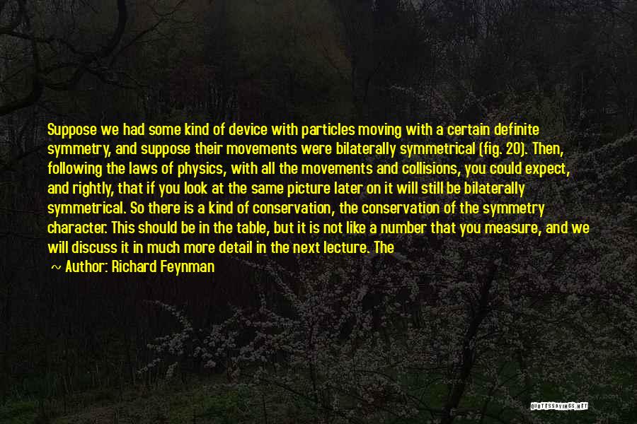 Richard Feynman Quotes: Suppose We Had Some Kind Of Device With Particles Moving With A Certain Definite Symmetry, And Suppose Their Movements Were