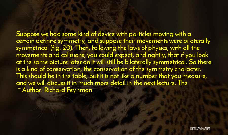 Richard Feynman Quotes: Suppose We Had Some Kind Of Device With Particles Moving With A Certain Definite Symmetry, And Suppose Their Movements Were