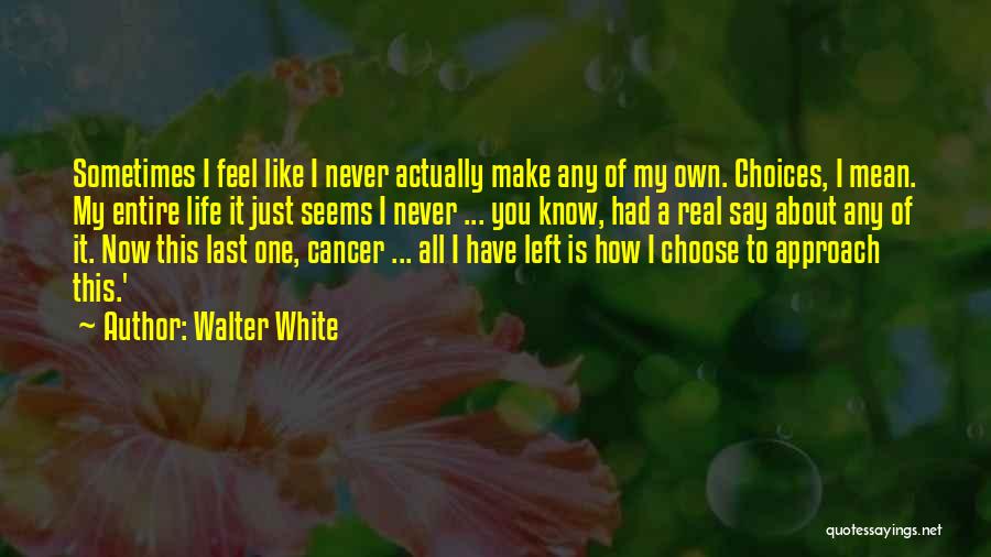 Walter White Quotes: Sometimes I Feel Like I Never Actually Make Any Of My Own. Choices, I Mean. My Entire Life It Just