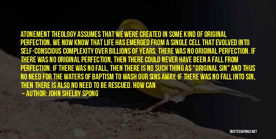 John Shelby Spong Quotes: Atonement Theology Assumes That We Were Created In Some Kind Of Original Perfection. We Now Know That Life Has Emerged