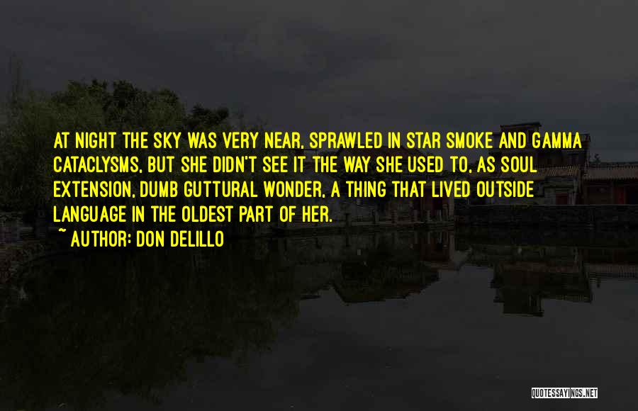 Don DeLillo Quotes: At Night The Sky Was Very Near, Sprawled In Star Smoke And Gamma Cataclysms, But She Didn't See It The