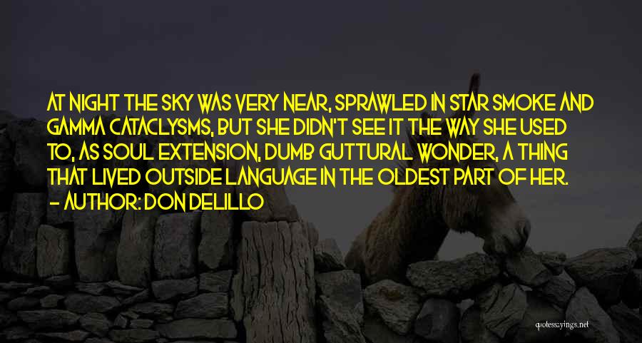 Don DeLillo Quotes: At Night The Sky Was Very Near, Sprawled In Star Smoke And Gamma Cataclysms, But She Didn't See It The