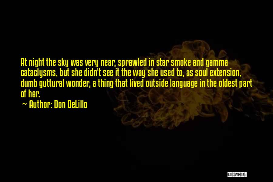 Don DeLillo Quotes: At Night The Sky Was Very Near, Sprawled In Star Smoke And Gamma Cataclysms, But She Didn't See It The