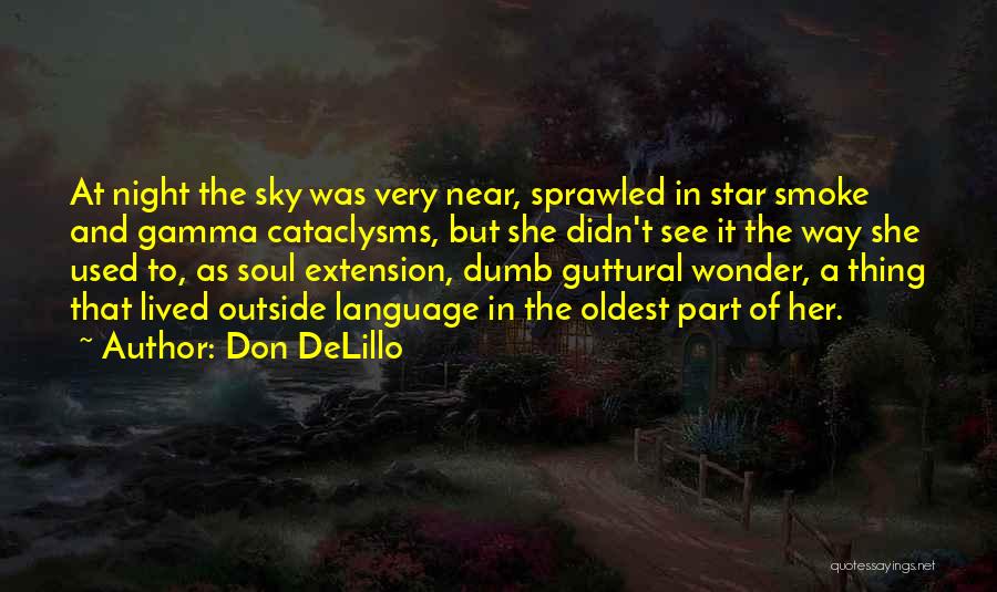Don DeLillo Quotes: At Night The Sky Was Very Near, Sprawled In Star Smoke And Gamma Cataclysms, But She Didn't See It The