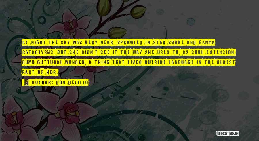 Don DeLillo Quotes: At Night The Sky Was Very Near, Sprawled In Star Smoke And Gamma Cataclysms, But She Didn't See It The