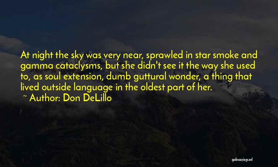 Don DeLillo Quotes: At Night The Sky Was Very Near, Sprawled In Star Smoke And Gamma Cataclysms, But She Didn't See It The