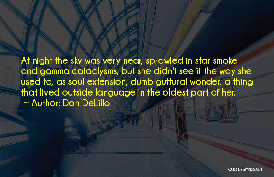 Don DeLillo Quotes: At Night The Sky Was Very Near, Sprawled In Star Smoke And Gamma Cataclysms, But She Didn't See It The