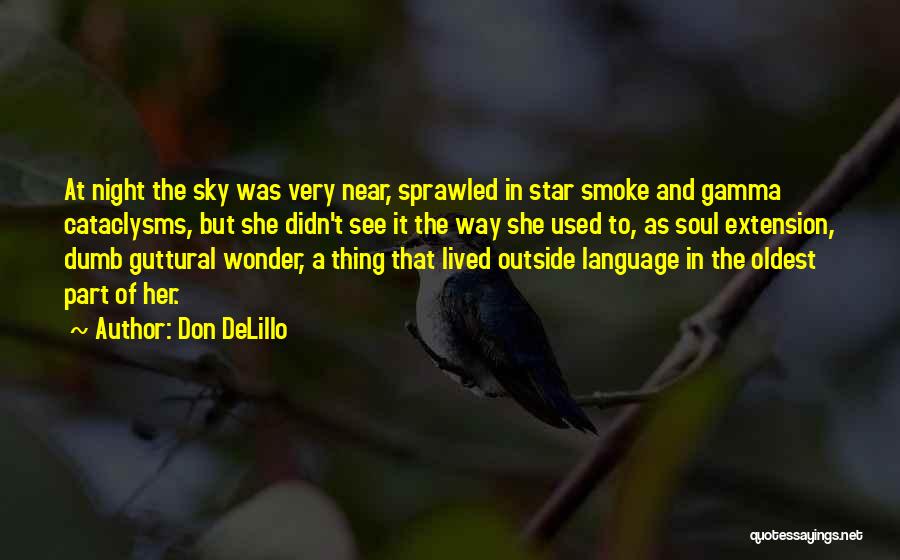 Don DeLillo Quotes: At Night The Sky Was Very Near, Sprawled In Star Smoke And Gamma Cataclysms, But She Didn't See It The