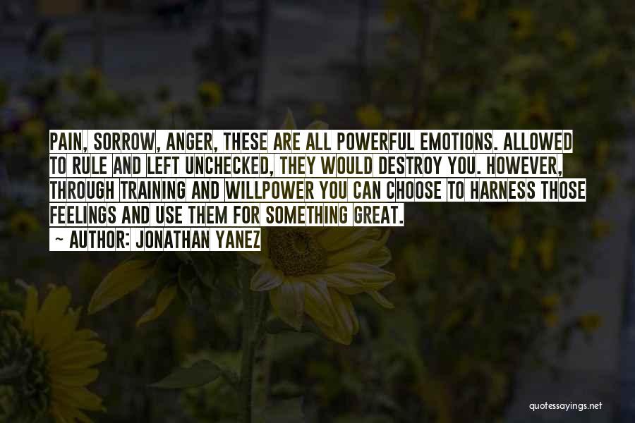 Jonathan Yanez Quotes: Pain, Sorrow, Anger, These Are All Powerful Emotions. Allowed To Rule And Left Unchecked, They Would Destroy You. However, Through
