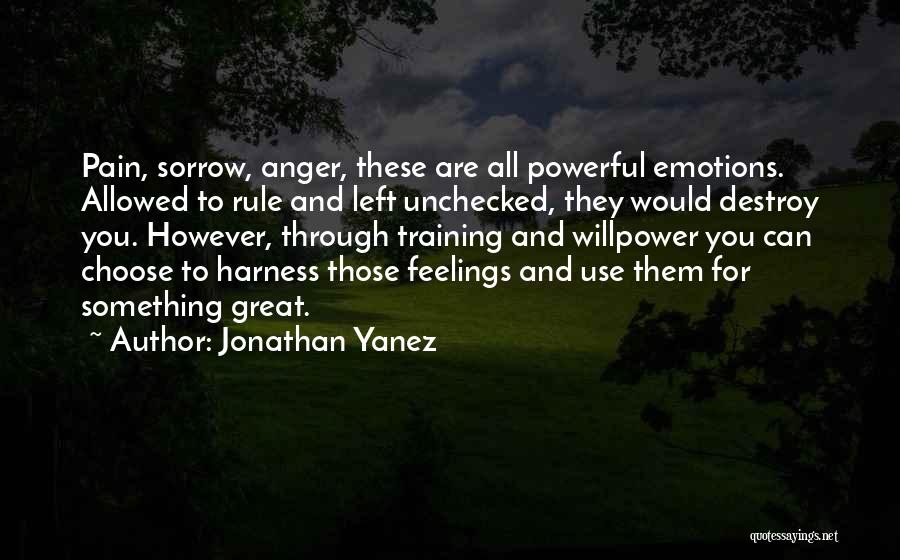 Jonathan Yanez Quotes: Pain, Sorrow, Anger, These Are All Powerful Emotions. Allowed To Rule And Left Unchecked, They Would Destroy You. However, Through