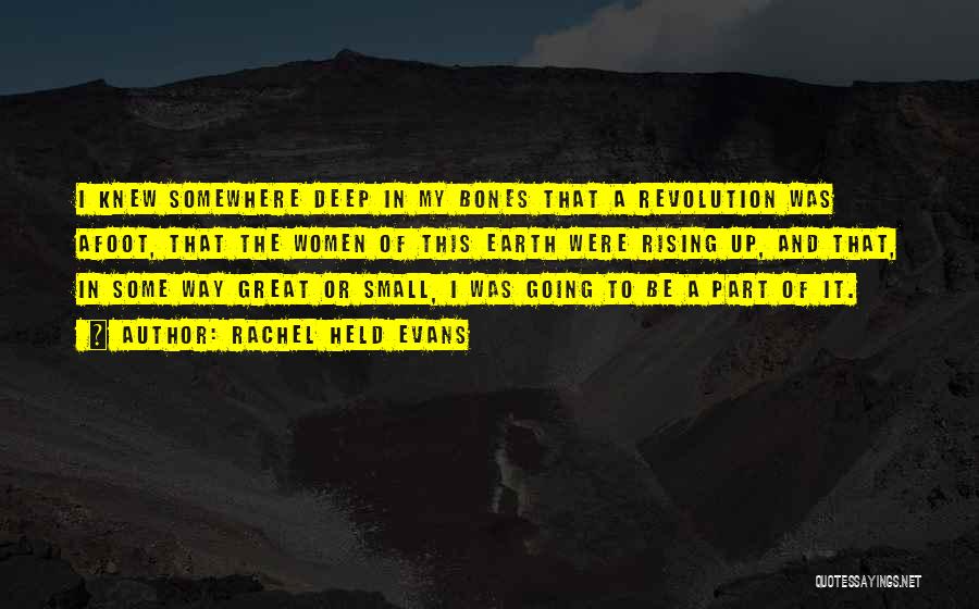 Rachel Held Evans Quotes: I Knew Somewhere Deep In My Bones That A Revolution Was Afoot, That The Women Of This Earth Were Rising