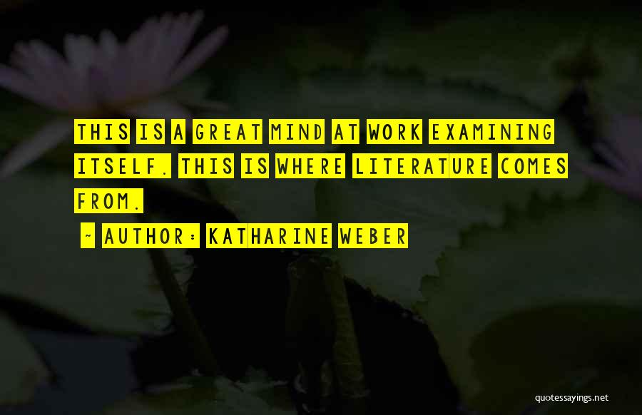 Katharine Weber Quotes: This Is A Great Mind At Work Examining Itself. This Is Where Literature Comes From.