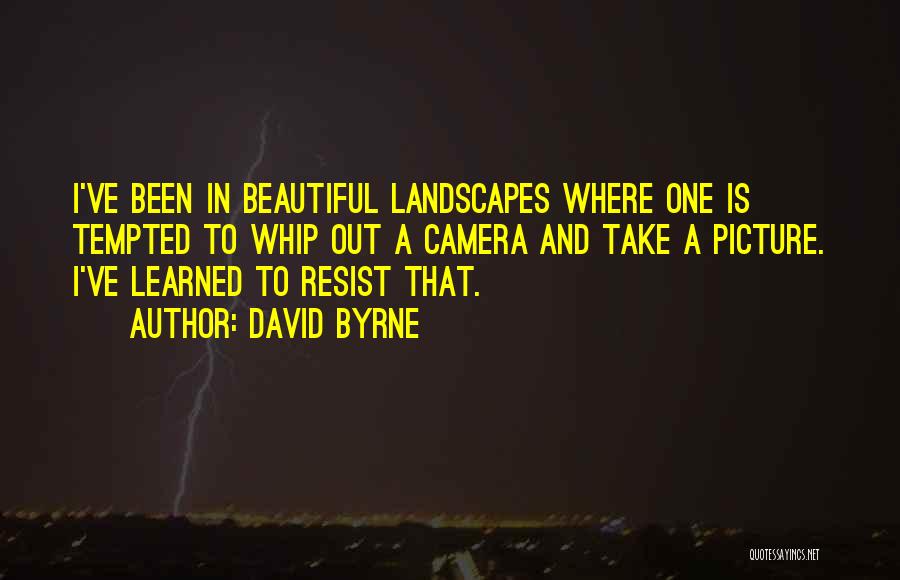David Byrne Quotes: I've Been In Beautiful Landscapes Where One Is Tempted To Whip Out A Camera And Take A Picture. I've Learned
